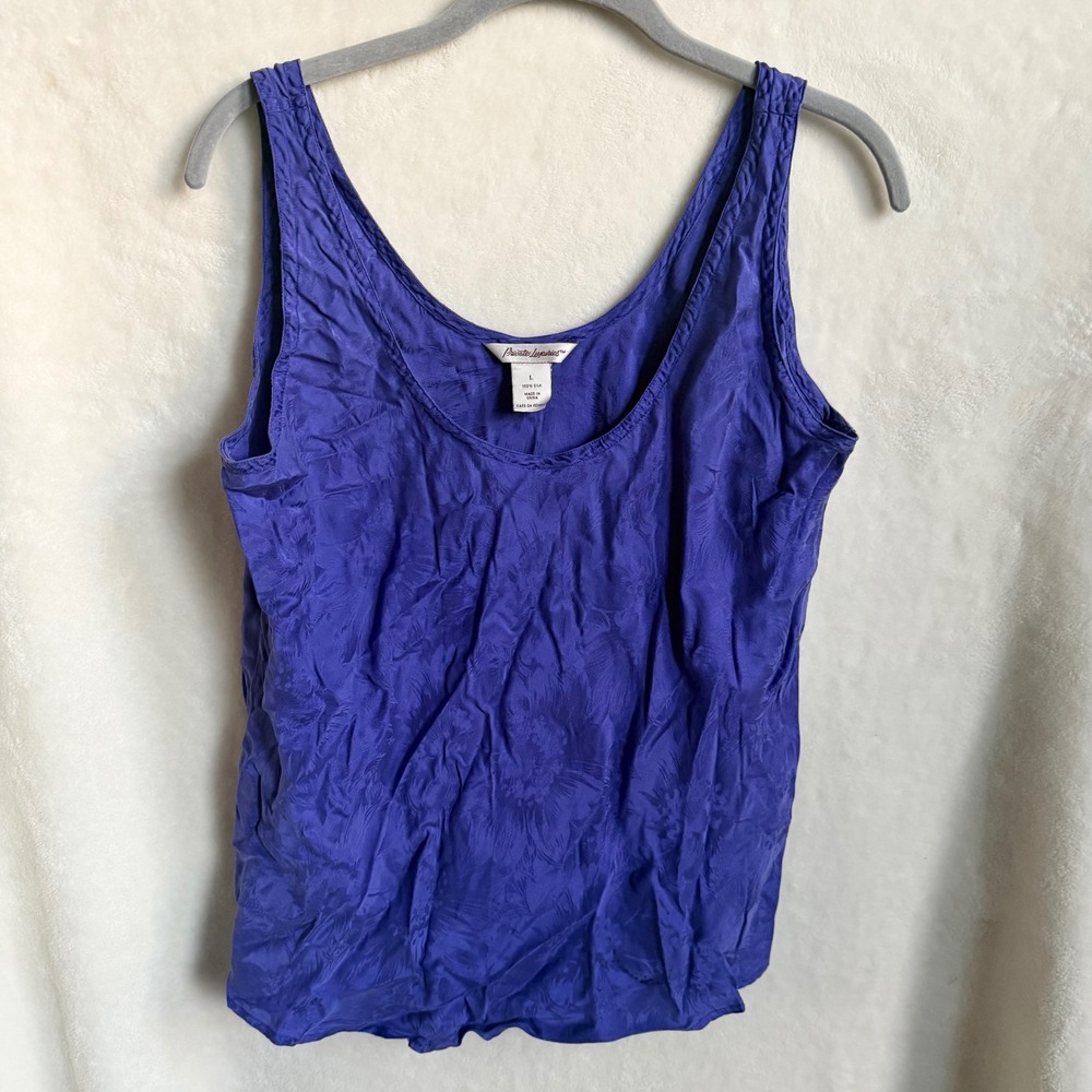 Private Luxuries Sz L Royal Purple 100% Silk Floral Jacquard Sleeveless Tank Top